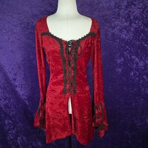 Lip Service Red Velvet Bellsleeve Tunic Top 90s Vintage Gothic Flared Medium
